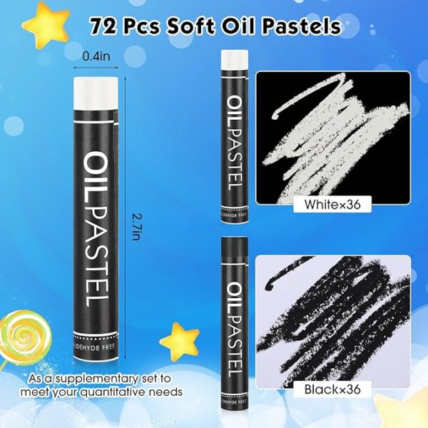72 Soft Oil Pastels, Black & White, Bulk Refill Set for Art, Drawing & Sketching - Image 2
