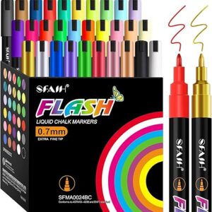 30-Color Fine Tip Liquid Chalk Markers, 0.7–1mm, Neon, Pastel & Metallic, for Chalkboards & Glass