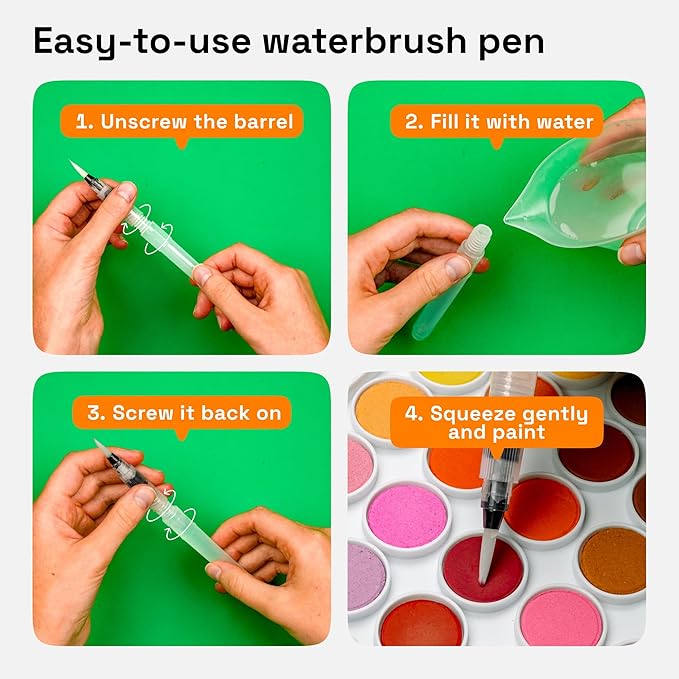 48-Color Washable Watercolor Set with Paper, 2 Brushes, Refillable Water Brush & Palette for Kids & Adults - Image 4
