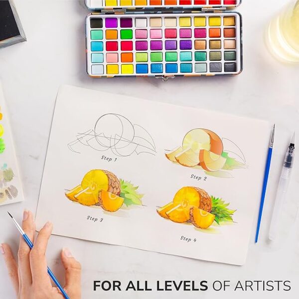 100-Color Watercolor Set with 3 Brushes – Vibrant Neon, Pastel & Metallic Paints for Adults & Kids - Image 4