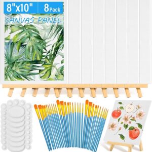 54-Pack 8x10" Canvas & Easel Set with Brushes, Acrylic/Oil/Watercolor Kit for Beginners & Parties