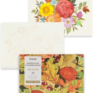 Watercolor Coloring Book, 15 A5 Sheets, Autumn Theme on 100% Cotton Paper for Adults