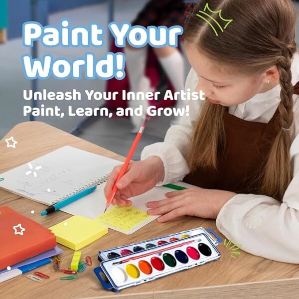 24-Piece Watercolor Set for Kids, 8 Washable Colors with Brush, Ideal for Parties & School - Image 2