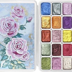 20-Color Mini Shimmer Watercolor Set, Metallic Glitter Paints, Rococo Style