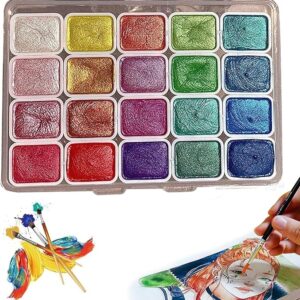 20-Color Shimmer Metallic Watercolor Set, Pearlescent Paint for Art & Models