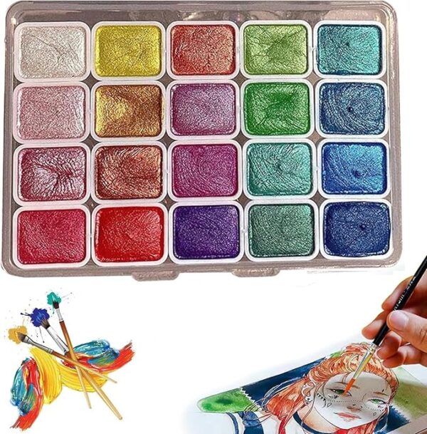 20-Color Shimmer Metallic Watercolor Set, Pearlescent Paint for Art & Models