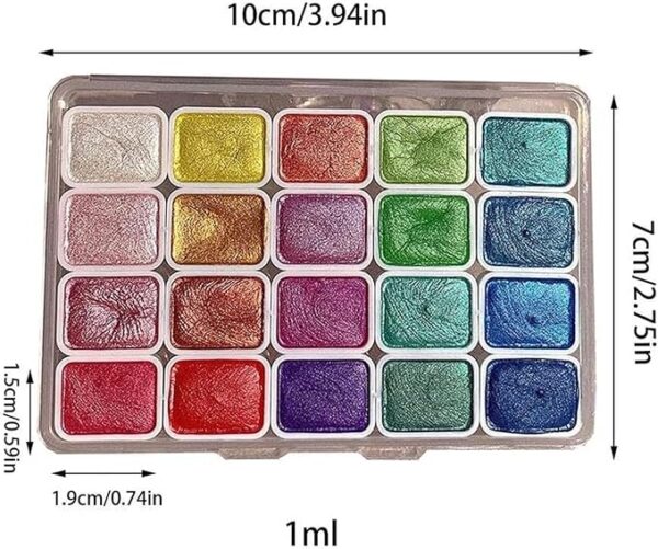 20-Color Shimmer Metallic Watercolor Set, Pearlescent Paint for Art & Models - Image 2