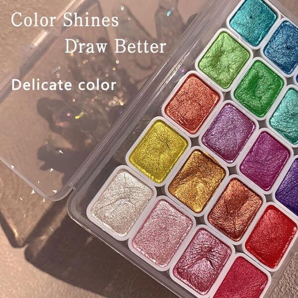 20-Color Shimmer Metallic Watercolor Set, Pearlescent Paint for Art & Models - Image 4