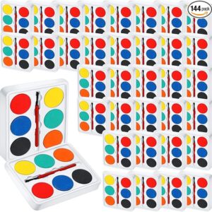 144 Mini Watercolor Paint Sets for Kids, Washable, with Brushes, 3.3x2.6", Party Favors