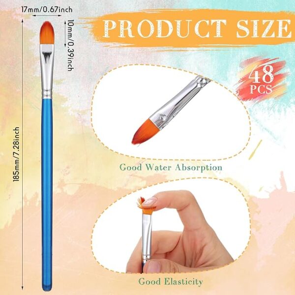 48 Pc Paint Brush Set, 0.7” Filbert, Wood Handle, Acrylic & Oil, Detail Art for Kids & Adults - Image 2