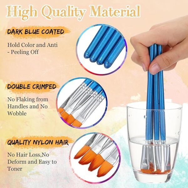 48 Pc Paint Brush Set, 0.7” Filbert, Wood Handle, Acrylic & Oil, Detail Art for Kids & Adults - Image 3