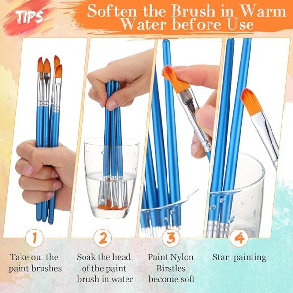 48 Pc Paint Brush Set, 0.7” Filbert, Wood Handle, Acrylic & Oil, Detail Art for Kids & Adults - Image 4