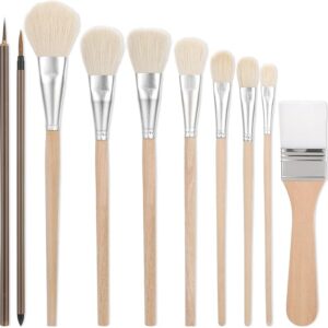 10 Pcs Pottery Glaze Brushes Set – Goat Hair Blend Mop Brushes for Ceramic, Watercolor, Art, Kids & Adults