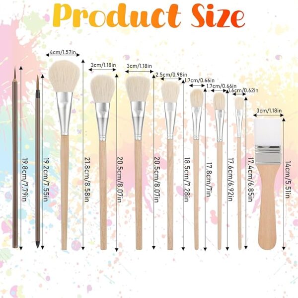 10 Pcs Pottery Glaze Brushes Set – Goat Hair Blend Mop Brushes for Ceramic, Watercolor, Art, Kids & Adults - Image 2