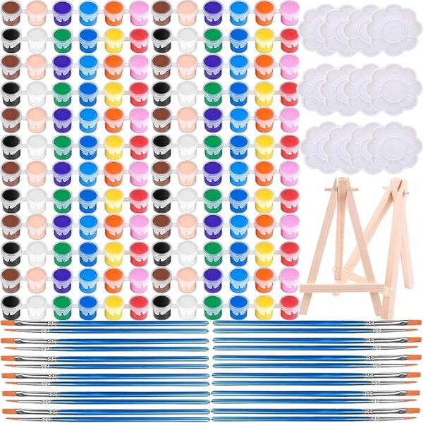 182-Pc Acrylic Paint Set – 144 Pots, 24 Brushes, Washable, Kids & Classroom