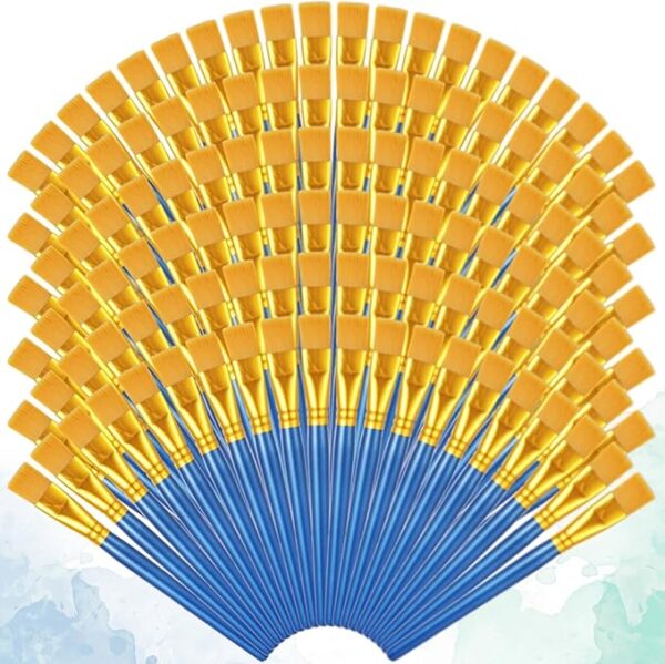 120 Pc 1-inch Flat Paint Brushes with Wooden Handles, Synthetic Nylon for Watercolor, Acrylic, Oil, Crafts