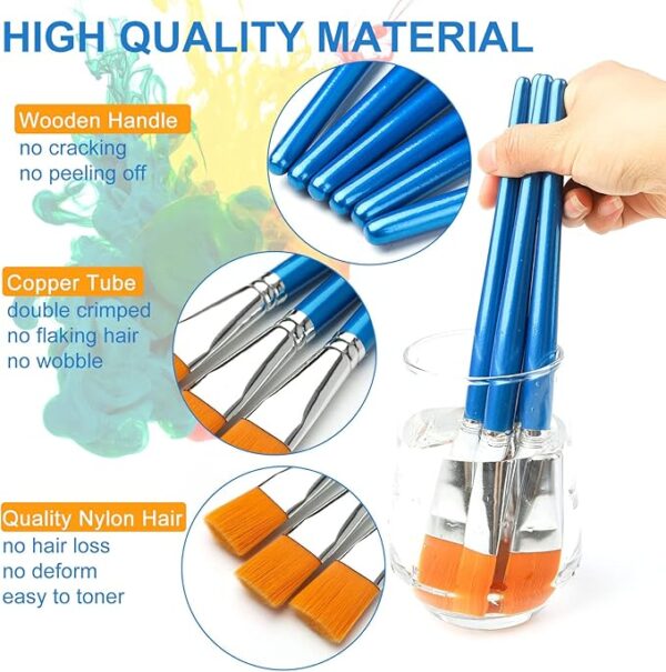12 Pc 1-inch Flat Synthetic Paint Brushes with Wooden Handle for Acrylic, Watercolor, Oil & Crafts - Image 2