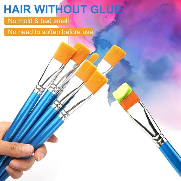 12 Pc 1-inch Flat Synthetic Paint Brushes with Wooden Handle for Acrylic, Watercolor, Oil & Crafts - Image 3