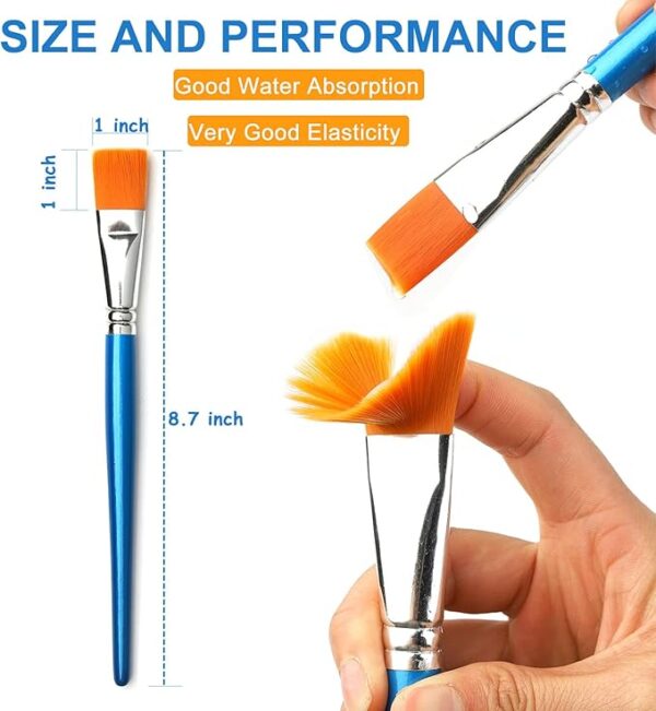 12 Pc 1-inch Flat Synthetic Paint Brushes with Wooden Handle for Acrylic, Watercolor, Oil & Crafts - Image 4
