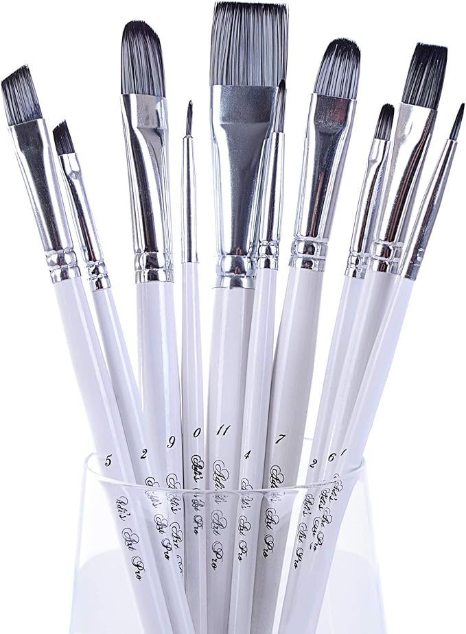 10 Pc Acrylic & Oil Paint Brushes Set for Face, Body & Art Painting