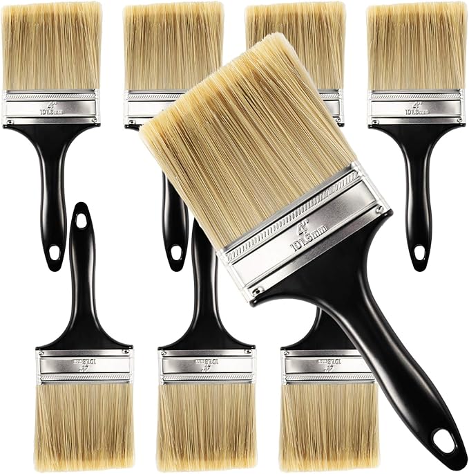 8 Pc 4-Inch Flat Paint Brushes for Acrylic, Wall & Home Decor, Synthetic Bristles, Plastic Handle