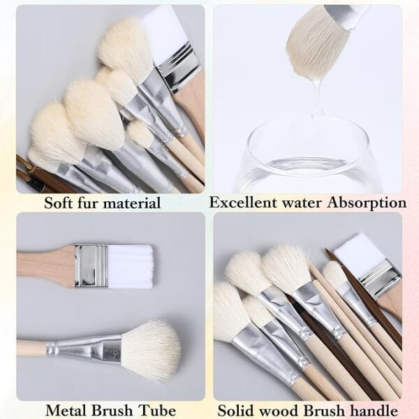 10 Pc Paint Brush Set, Assorted for Acrylic, Watercolor, Oil, Face & Body - Image 3