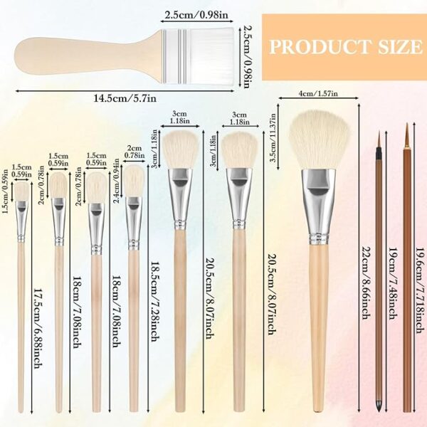 10 Pc Paint Brush Set, Assorted for Acrylic, Watercolor, Oil, Face & Body - Image 4