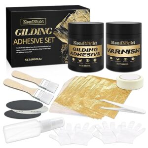 Gilding Kit: 100 Gold Foil Sheets, 100ml Water-Based Glue & Varnish, Quick-Dry Eco-Friendly