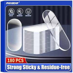 Double-Sided Adhesive Pads, 180 Clear Strong Sticky Dots, Heavy Duty Mounting Tape
