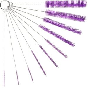 10PCS Professional Tube Cleaning Brush Set: 10" Long, Heavy Duty (Purple)