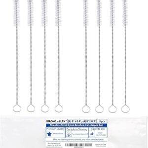 Nylon Straw Cleaner Brushes, Fan-Shaped End, 8" Long, Set of 8 with Zippered Pouch