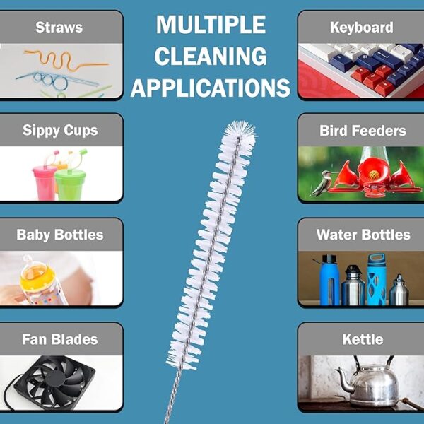 Nylon Straw Cleaner Brushes, Fan-Shaped End, 8" Long, Set of 8 with Zippered Pouch - Image 4