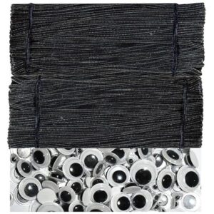 300 Black Pipe Cleaners with Wiggle Eyes, 0.24" x 12", for DIY Crafts & Decor