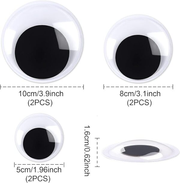 6 Pieces Googly Google Eyes Self Adhesive Googlie Craft Wiggle Eyes (2 Inches 3 Inches 4 Inches) - Image 2