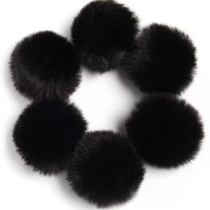 6PCS Black Faux Fur Pom Poms, 2.8" Fluffy Balls with Cord for Hats & Accessories