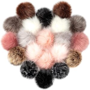 20PCS Faux Fur Pom Poms, 3.9" Fluffy Balls with Elastic Loop for DIY Hats & Accessories (10 Dark Colors)