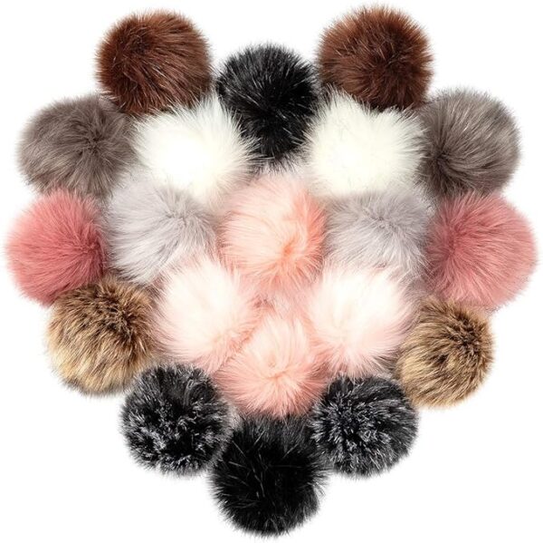 20PCS Faux Fur Pom Poms, 3.9" Fluffy Balls with Elastic Loop for DIY Hats & Accessories (10 Dark Colors)
