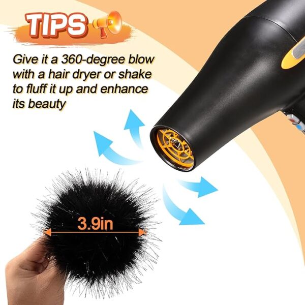 20PCS Faux Fur Pom Poms, 3.9" Fluffy Balls with Elastic Loop for DIY Hats & Accessories (10 Dark Colors) - Image 2