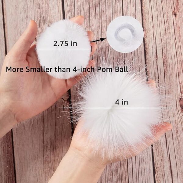 12PCS Small White Faux Fur Pom Pom Balls, 2.75" with Elastic Loop for Hats & Accessories - Image 2