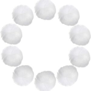 10PCS 2" White Faux Fur Pom Pom Balls with Elastic Loop for DIY Hats & Accessories