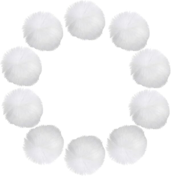10PCS 2" White Faux Fur Pom Pom Balls with Elastic Loop for DIY Hats & Accessories