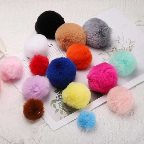 10PCS 2" White Faux Fur Pom Pom Balls with Elastic Loop for DIY Hats & Accessories - Image 3