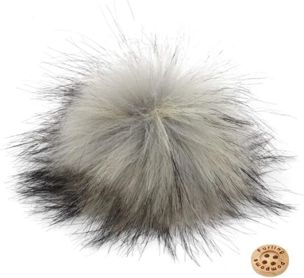 12PCS Fluffy Faux Raccoon Fur Pom Poms, 6" Light Gray Balls with Loop for Hats & Accessories - Image 2