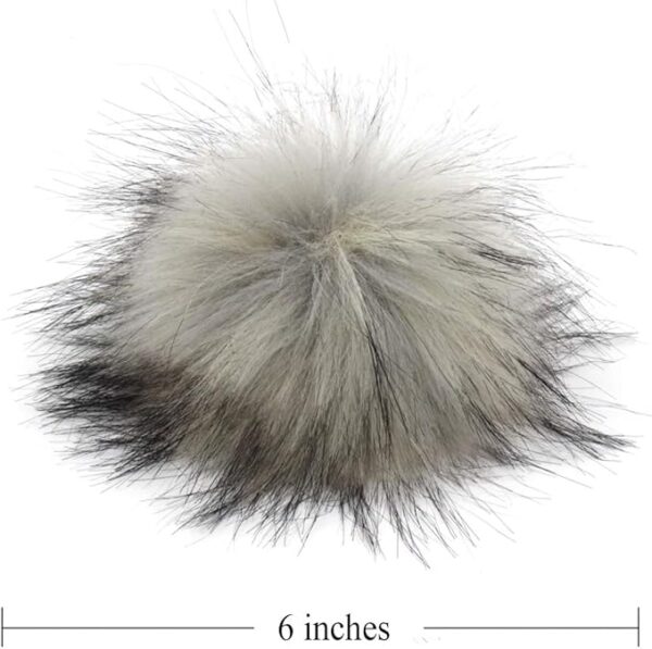 12PCS Fluffy Faux Raccoon Fur Pom Poms, 6" Light Gray Balls with Loop for Hats & Accessories - Image 3