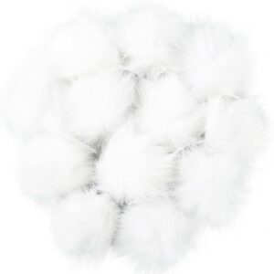 12PCS White Faux Fur Pom Pom Balls with Elastic Loop for Hats, Bags & DIY Accessories