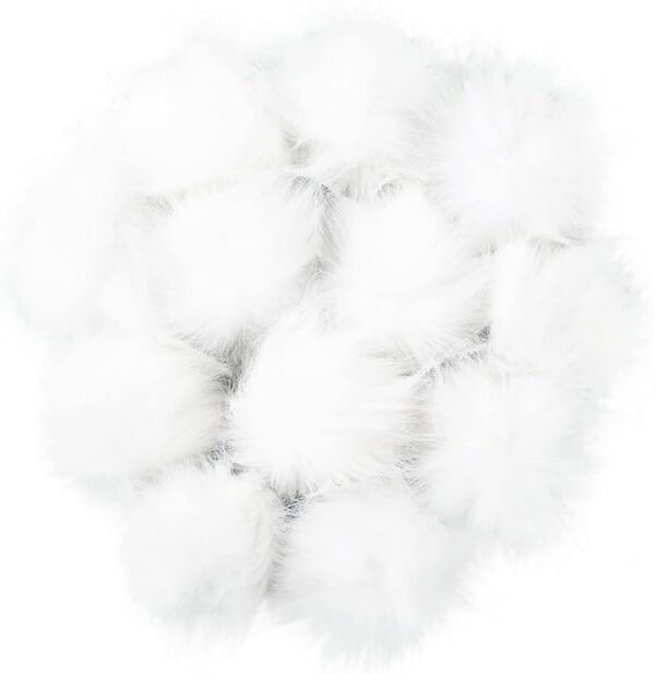 12PCS White Faux Fur Pom Pom Balls with Elastic Loop for Hats, Bags & DIY Accessories