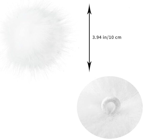 12PCS White Faux Fur Pom Pom Balls with Elastic Loop for Hats, Bags & DIY Accessories - Image 2