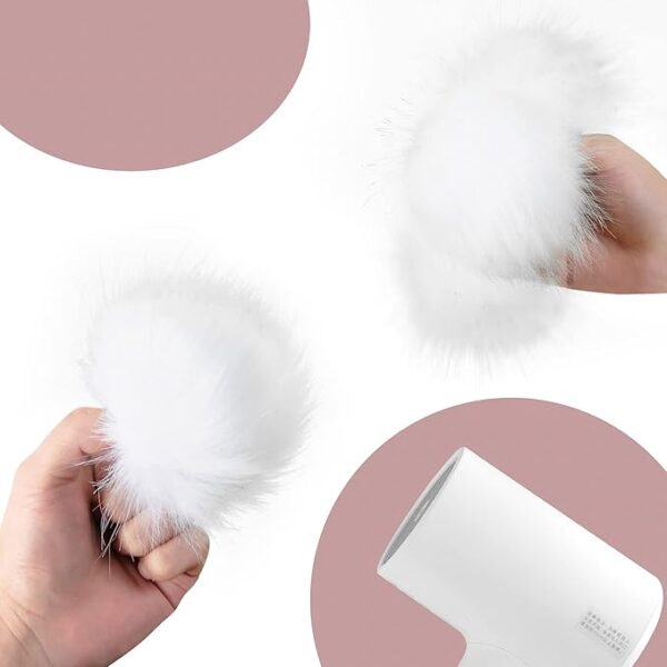 12PCS White Faux Fur Pom Pom Balls with Elastic Loop for Hats, Bags & DIY Accessories - Image 3