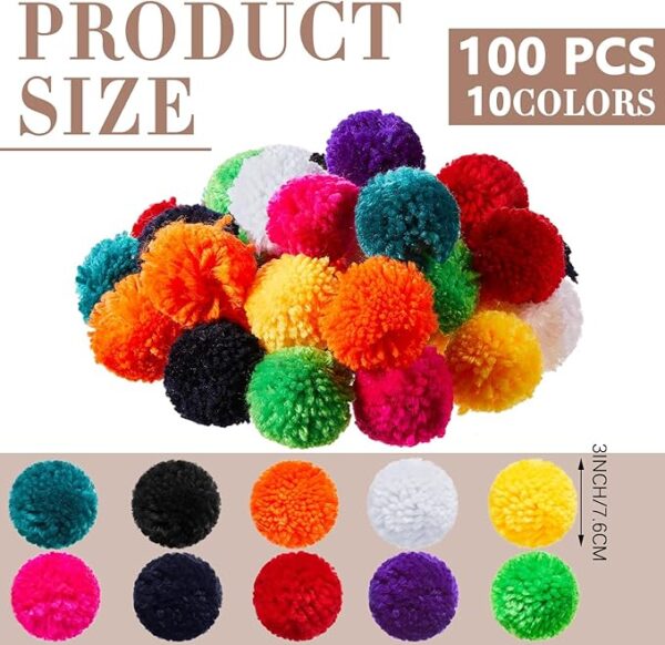 100PCS 3" Large Yarn Pom Poms for DIY Crafts, Hats & Holiday Decorations - Image 2