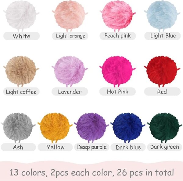 26PCS Faux Fur Pom Poms: 3.2", Elastic Loop (13 Color Pairs) - Image 3